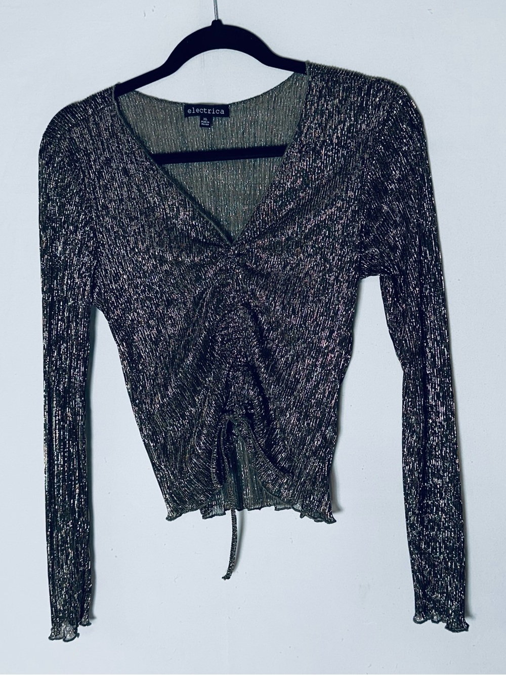 Vintage Y2K Electrica Metallic Gold Shimmer Ruched Front Crop Top XL
